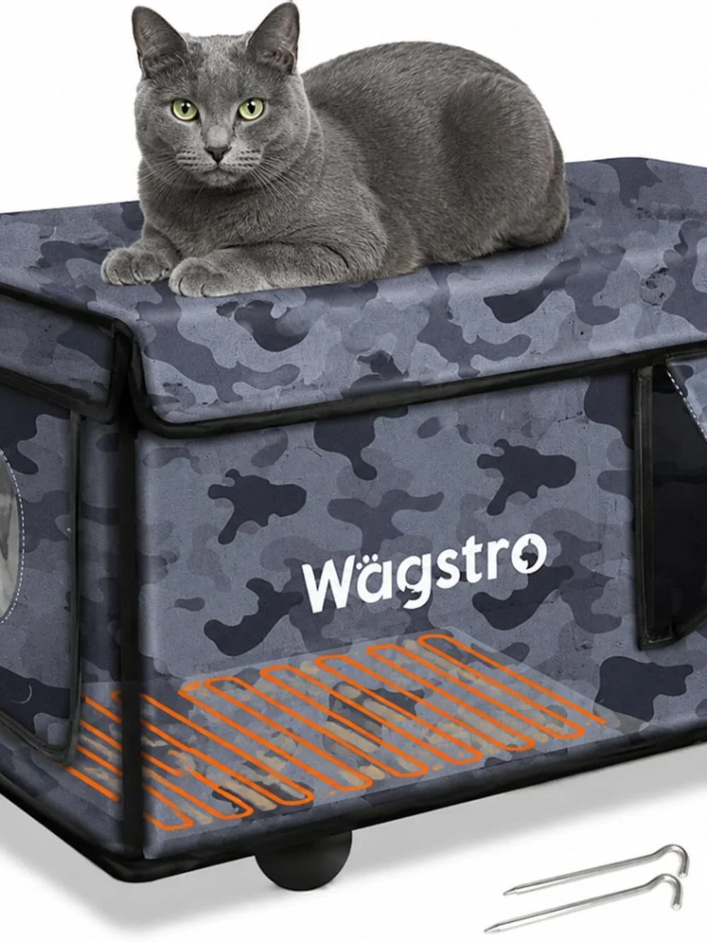 Wagstro Heated Cat Bed Outdoor Waterproof Insulated Shelter Black Camo